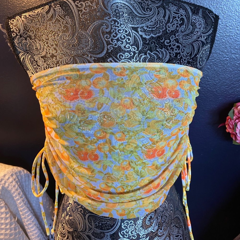 Vintage Y2K Floral Yellow and Orange Tube Top